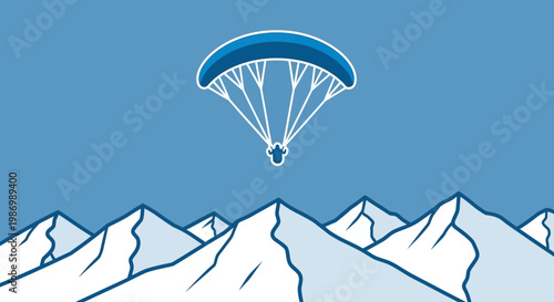 Paraglider Soaring Above Snowy Mountain Peaks Against A Clear Blue Sky
