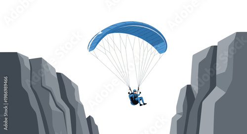 Paraglider Soaring Between Majestic Cliffs In A Thrilling Aerial Adventure