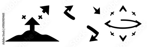 Currency exchange arrows set with solid black icon on white background featuring arrows, currency symbols, exchange rates with global and finance