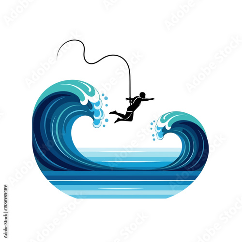 Ocean Daredevil Leaping Through Crashing Waves Action Silhouette