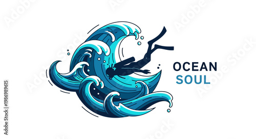 Ocean Soul Diver Embracing Dynamic Swirling Waves