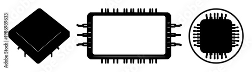 Microchip icon set with solid black design on white background featuring green technology, circuitry, electronics with vector and illustration