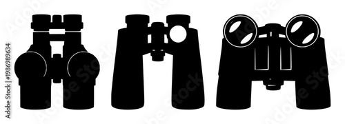 Wildlife tracker binoculars set with solid black icon on white background featuring wildlife, binoculars, tracking tool with black and white and illustration