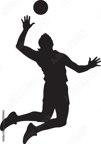 Volleyball player silhouette, athletic sports icon, black athleticism vector, jumping sport illustration