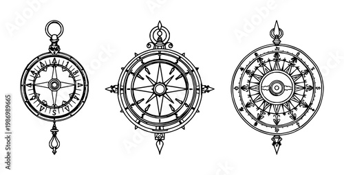 Sun dial set with black line art on white background featuring ornate brass, timekeeping, historical with mechanical detail and clockwork
