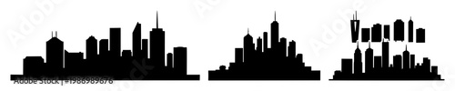 Eco-city skyline set with a solid black icon design featuring sustainable, environmental, green city with metropolis and urban landscape