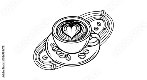 A cup of coffee with a heart design.
