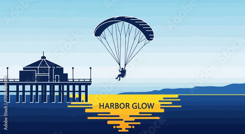 Ocean View Paraglider Soaring Over Pier