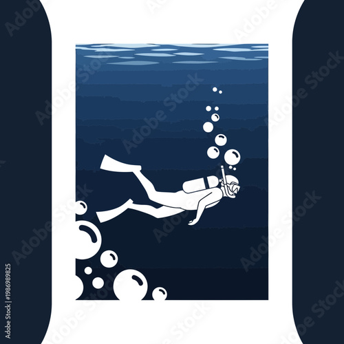 Oceanic Exploration Minimalist Diver Silhouette Exploring Deep Blue Waters
