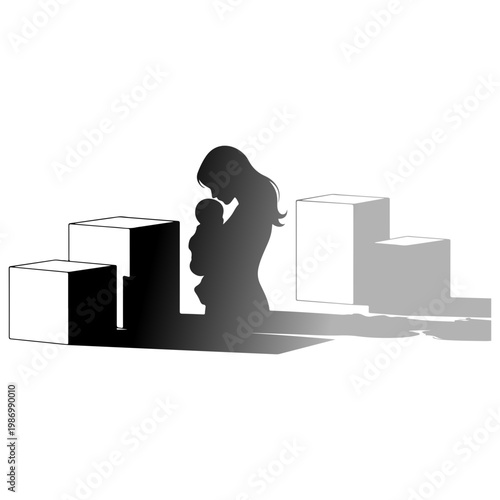 Happy Mother’s Day Vector Illustration, Mom Love Typography Design, Floral Heart Shape, Elegant Greeting Card Template, Hand Drawn Flowers, Family Celebration Concept, Minimal White Background.