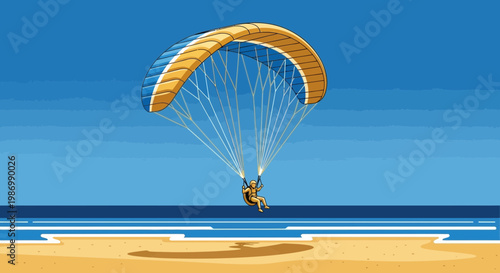 Paragliding Adventure Over a Sandy Beach With Blue Waters