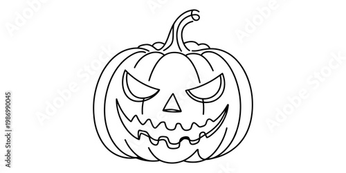 Scary halloween jack o lantern pumpkin line art illustration for coloring book page design