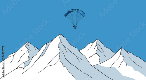 Paraglider Soars Above Majestic Snow-Capped Mountain Peaks