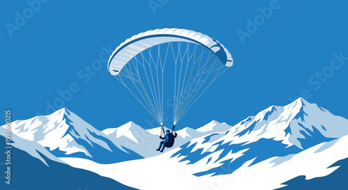 Paraglider Soars Over SnowCapped Majestic Mountain Peaks
