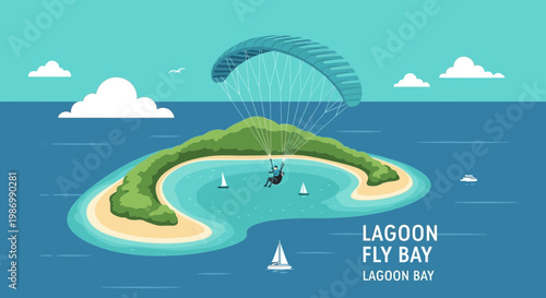 Paragliding Adventure Over Serene Tropical Island Lagoon Paradise