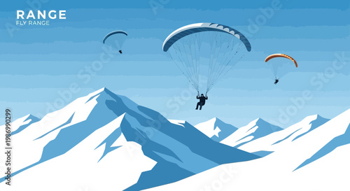 Paragliding Adventure Over Snow Capped Mountain Peaks Scenic Aerial View