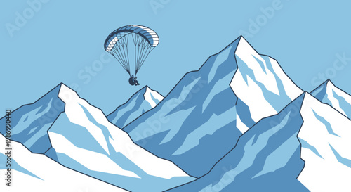 Paragliding Above Snowy Peaks Serene Aerial Adventure