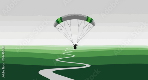 Paragliding Adventure Over Verdant Rolling Hills And Winding Path