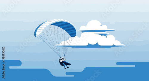 Paragliding Adventure Soaring Above Serene Blue Horizons