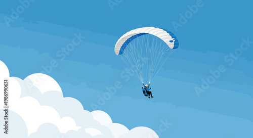 Paragliding Adventure Soaring Through Clouds On A Bright Sunny Day