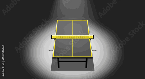 Ping Pong Table Spotlighted In Minimalist Dark Environment