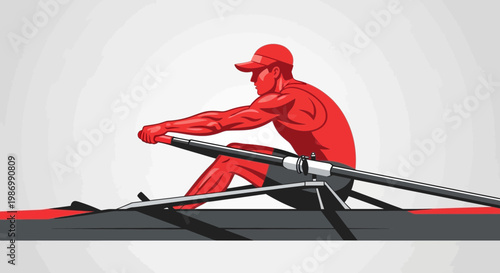 Powerful Athlete In Red Rowing A Sleek Boat