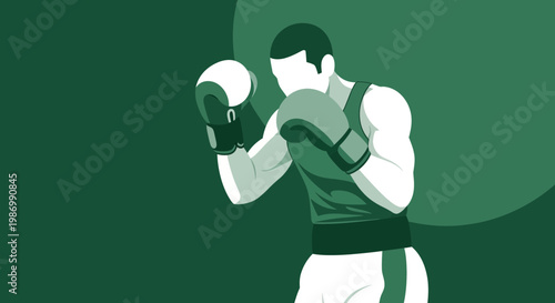 Powerful Boxer In Defensive Stance Ready To Fight