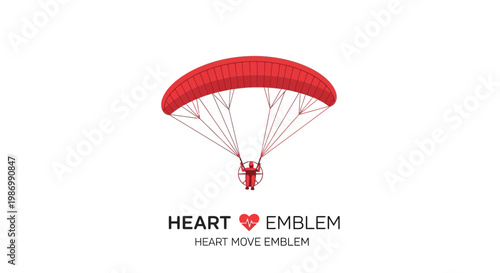 Paragliding Heart Emblem Represents Freedom And Movement
