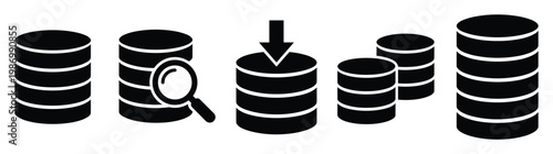 Digital data management and storage systems depicted with server stacks for information technology and database solutions
