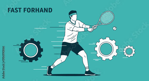 Powerful Forehand Tennis Player Striking Ball With Speed And Precision Representing Efficiency