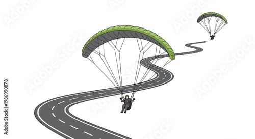 Paragliding Journey Over Winding Road Adventure