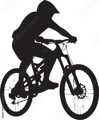 Black silhouette cyclist riding mountain bike, cycling sports icon, athletic biker vector
