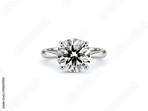 Large Diamond Solitaire Engagement or Wedding Platinum Ring jewellery Isolated on white Background