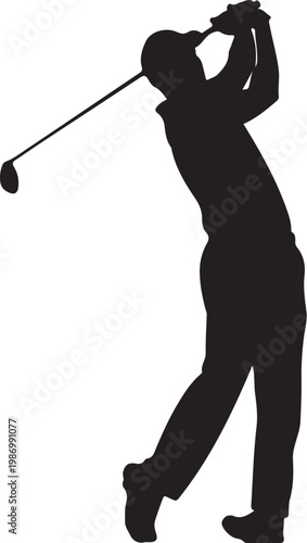 Golf, golfer silhouette, black golf player, swinging, vector sports icon