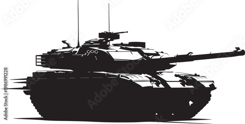 Military tank, black silhouette, combat vehicle, warfare icon, armored