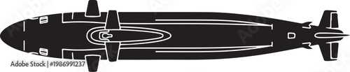 Black and white torpedo vector, missile icon, nautical symbol, military weapon
