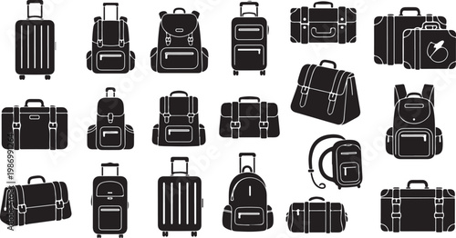 Collection of various suitcases and travel bags icons