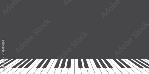Piano keys on black background. Music banner with piano keyboard. 