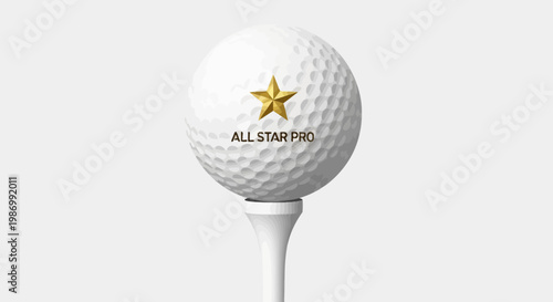 Premium Golf Ball With Golden Star And Pro Branding On Tee