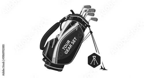 Premium Tour Golf Gear Set With Clubs And Bag Illustration