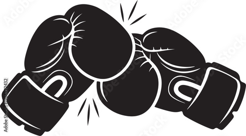 Black boxing gloves, fist fight, combat sports, athletic equipment, vector icons