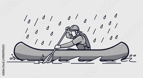 Persistent Paddler Navigates Choppy Waters Amidst Downpour