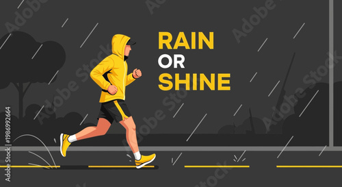Persistent Runner Braving Rainy Conditions With Motivational Phrase