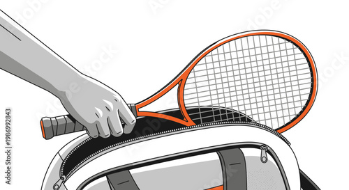 Putting Tennis Racquet Into Sports Bag Ready For Match Day Preparation