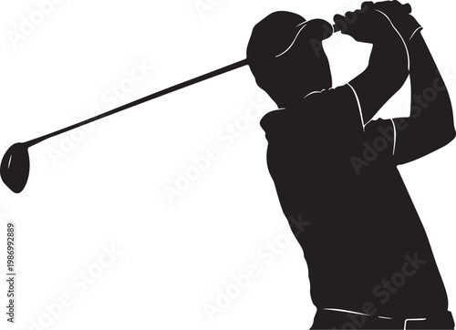 Golf, golfer silhouette, black golf player icon, swinging golf club vector