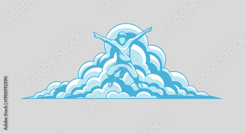 Person Jumping Through Clouds Inspiring Motivation and Freedom Symbol