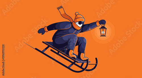 Person Riding Sled With Lantern