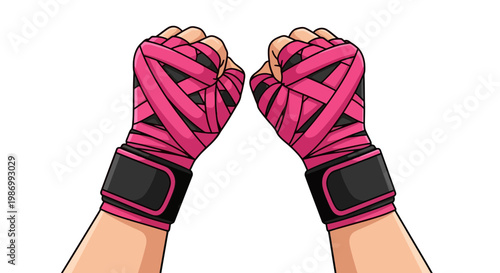 Ready To Fight Hands Wrapped In Pink Boxing Bandages