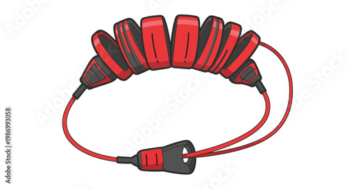 Red And Black Coiled Audio Cord With Male Connectors For Entertainment Devices