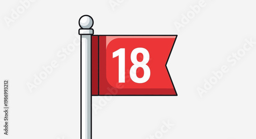 Red Flag With Number Eighteen Symbolizing Achievement Or Milestone